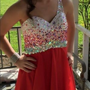 One shoulder prom or homecoming dress.
